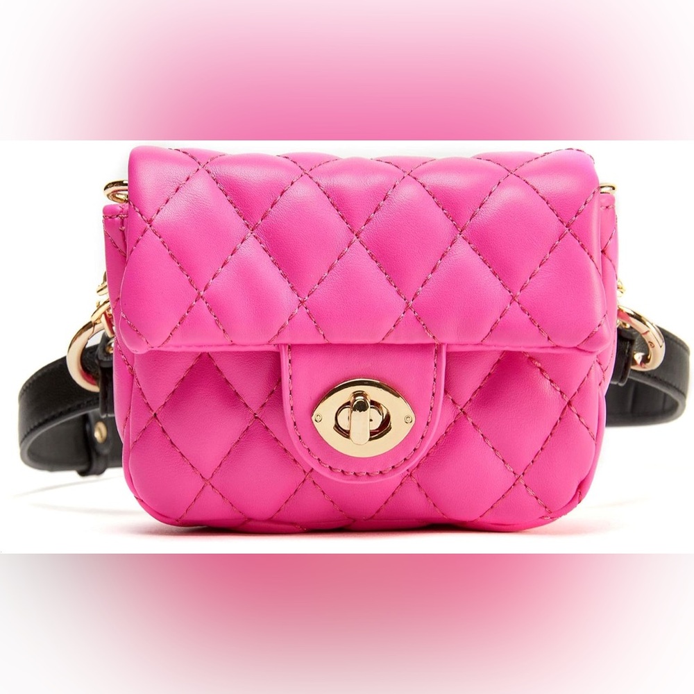 LIKE DREAMS Women's Small Marshmallow Vegan Leather Quilted Belt Bag (Hot Pink)